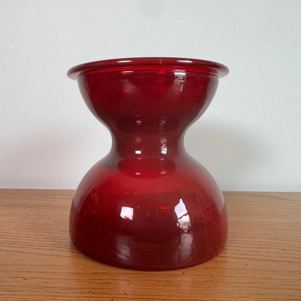 Vintage Ruby Red Glass Hourglass Vase‎ MCM Art Glass
